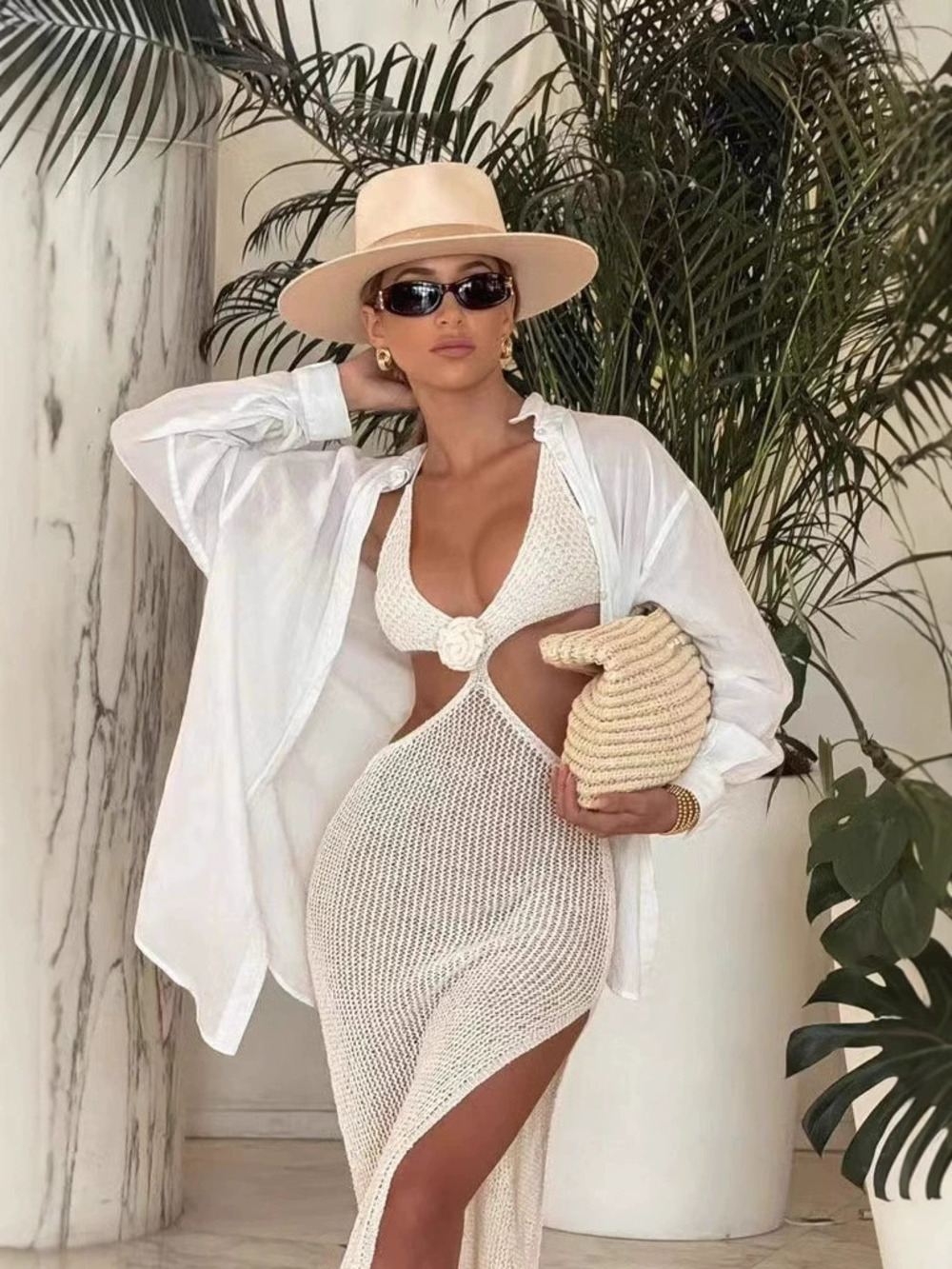 Zara Summer Beach Dress Solid Knit Hollow Out Bikini Cover Up